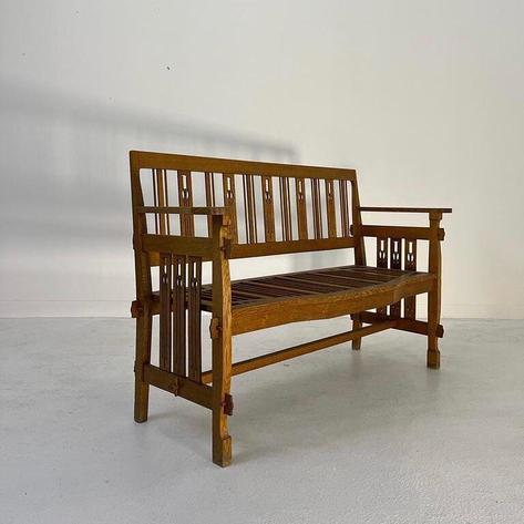 1900 arts & crafts oak bench 