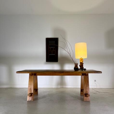 1950 French modern rustic oak table 