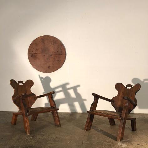 1950 oak and leather armchairs 