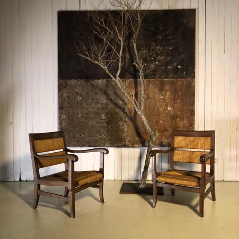 1950 oak and straw armchairs 