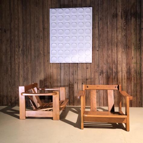 1960 large elm wood armchairs 