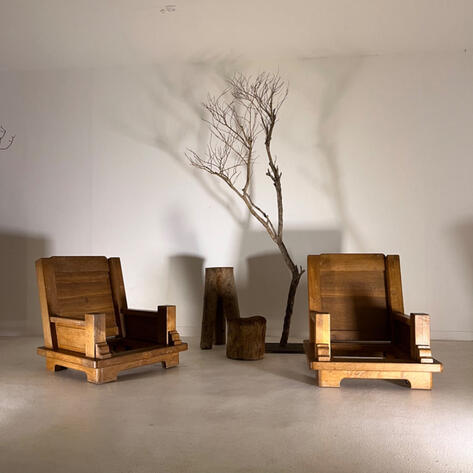 1970 brutalist oak armchairs 