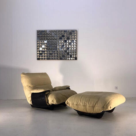 1970 leather lounge  armchair and ottoman 