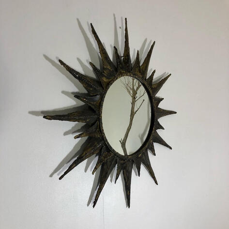 1970 métal brutalist sunburst mirror