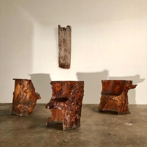 1970 primitive burl armchairs 