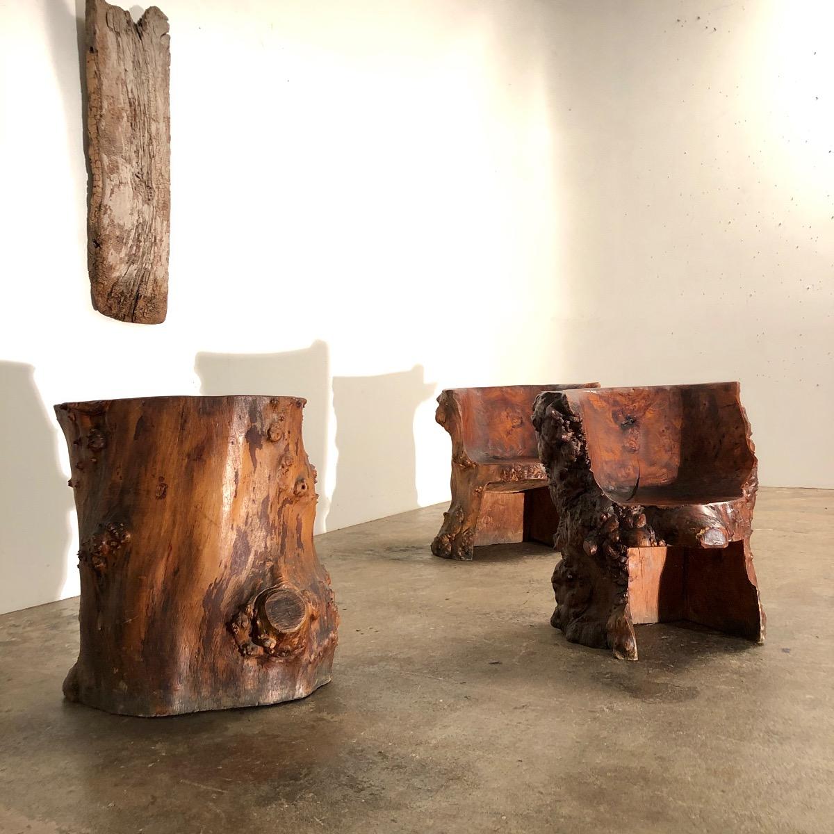 1970 primitive burl armchairs 