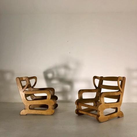 1970 Primitive solid oak armchairs 