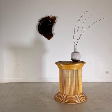 1970 rattan pedestal table 