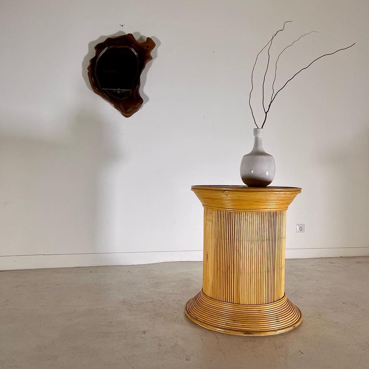 1970 rattan pedestal table 