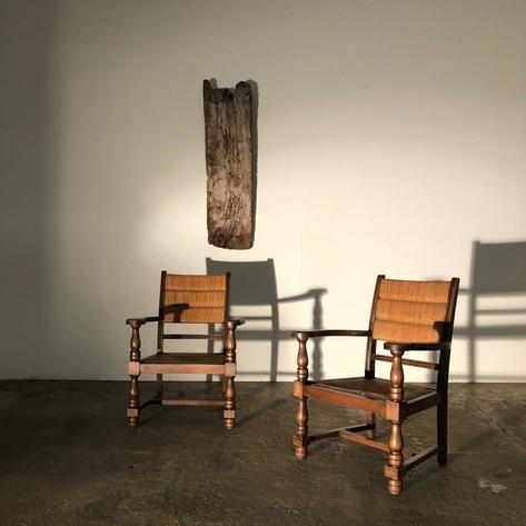 pair of 1950 country resched armchairs