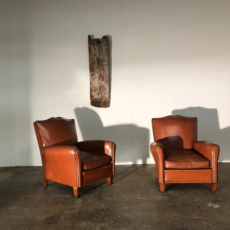 pair of 1930 leather club chairs