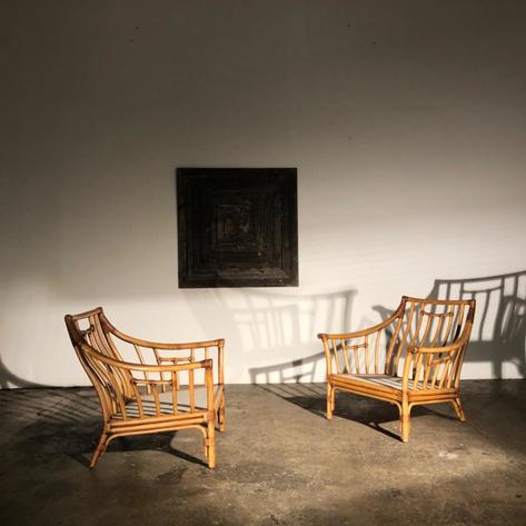 large 1970 rattan armchairs
