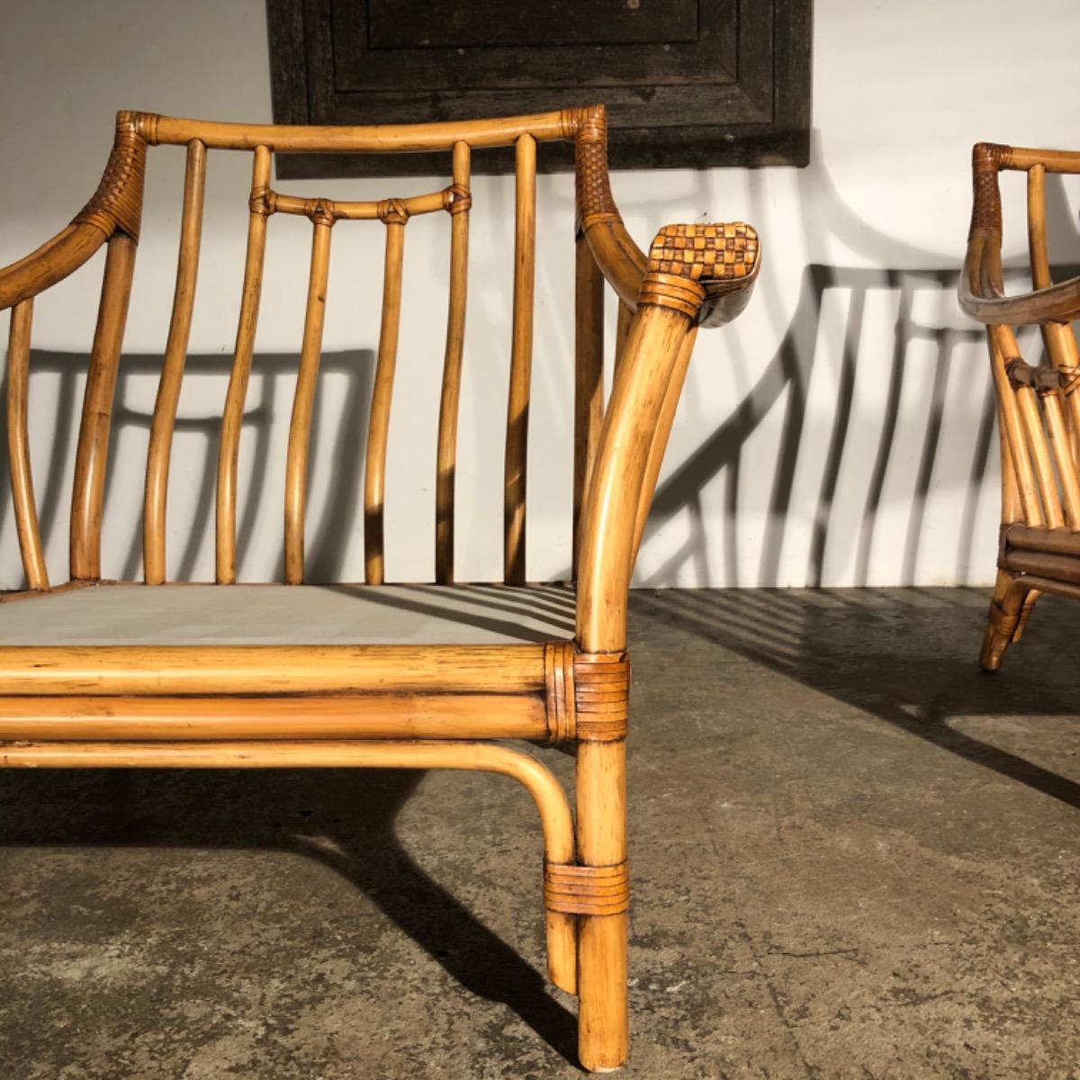 large 1970 rattan armchairs
