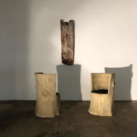 Faux bois concrete armchairs 