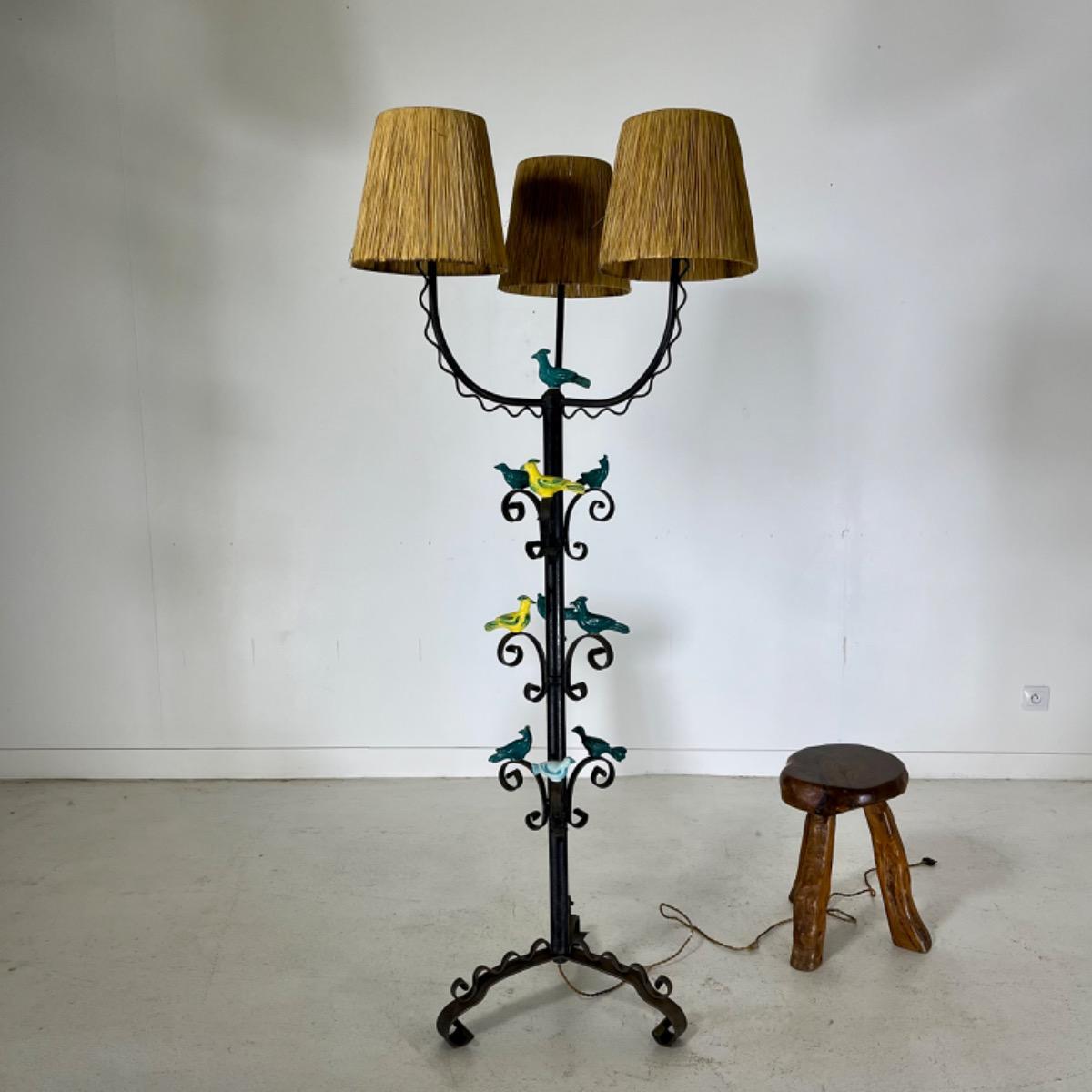 French 1950 poetic floor lamp