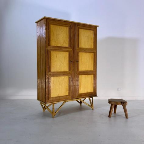 French 1950 rattan cabinet 