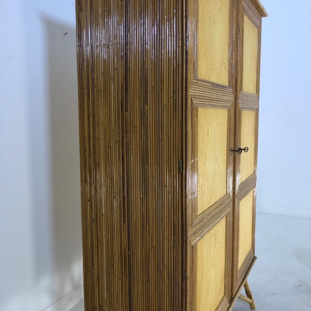 French 1950 rattan cabinet 