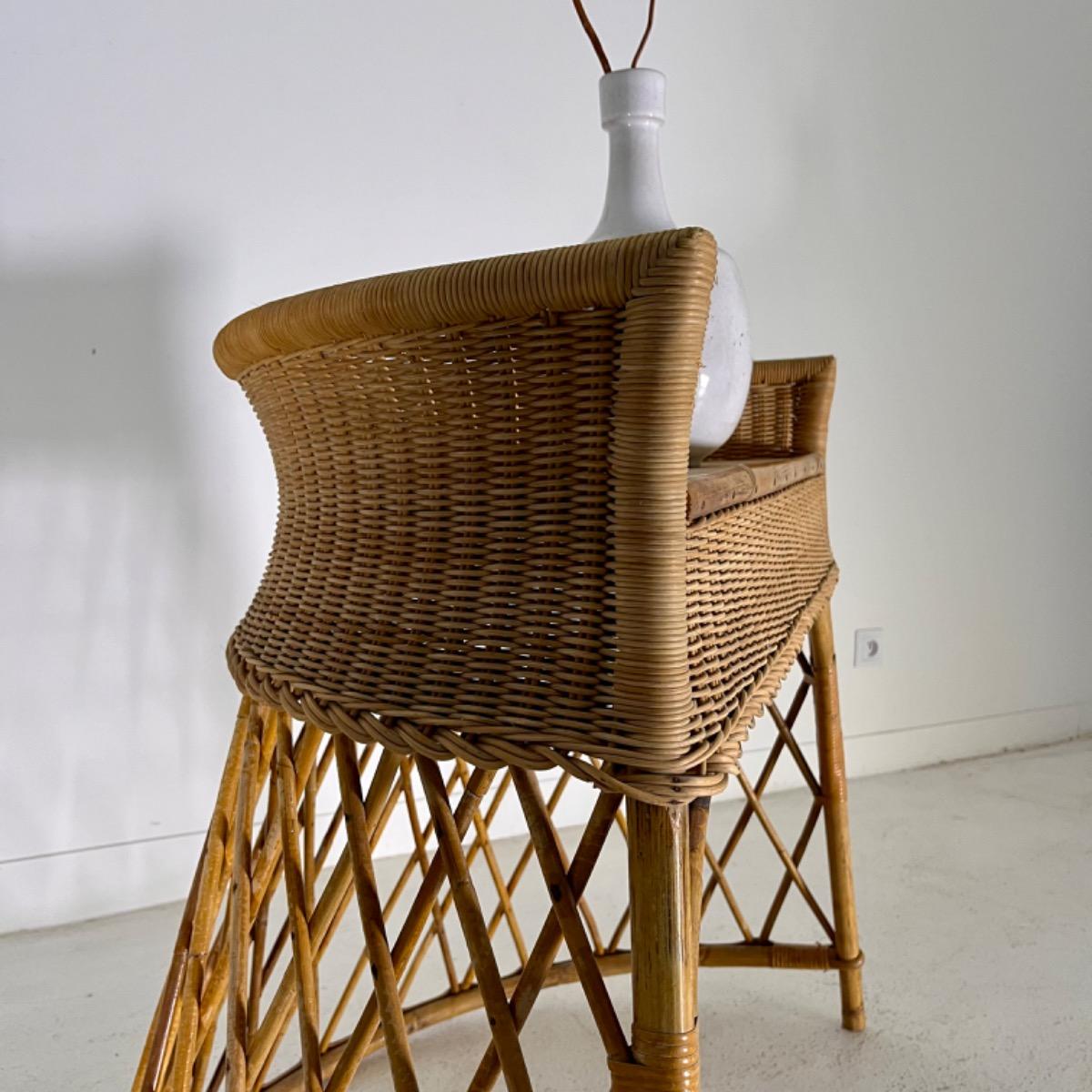 French 1950 rattan console 