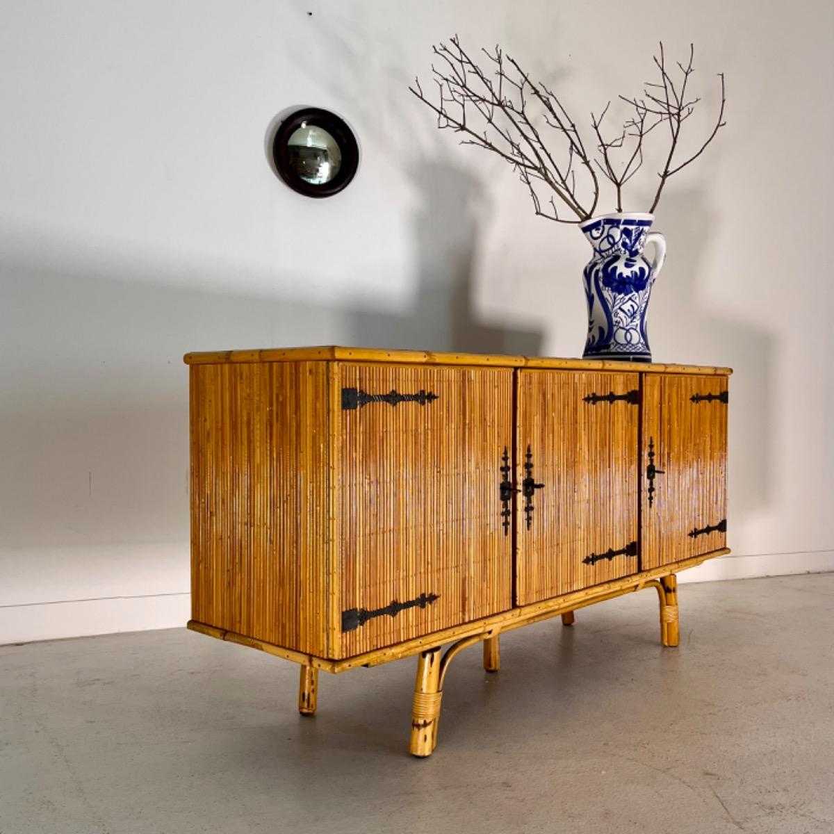 French 1950 rattan sideboard 