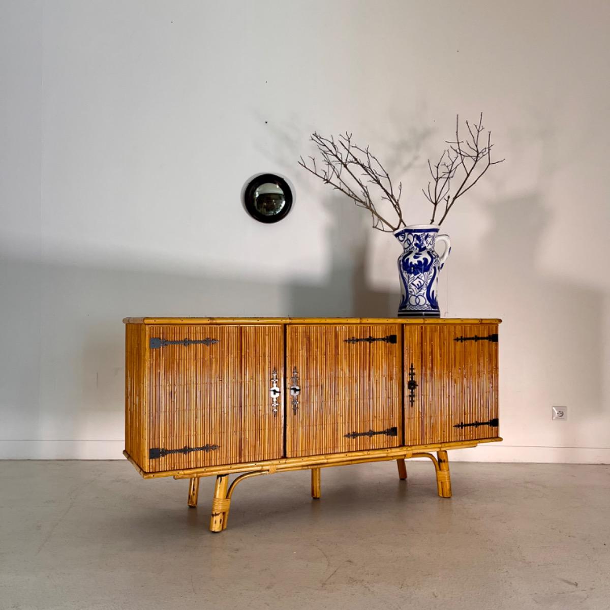 French 1950 rattan sideboard 