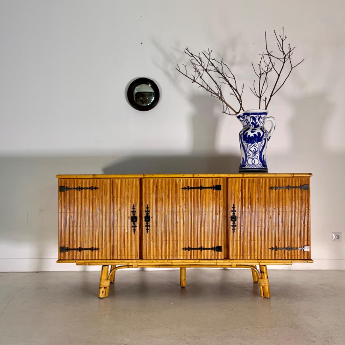 French 1950 rattan sideboard 