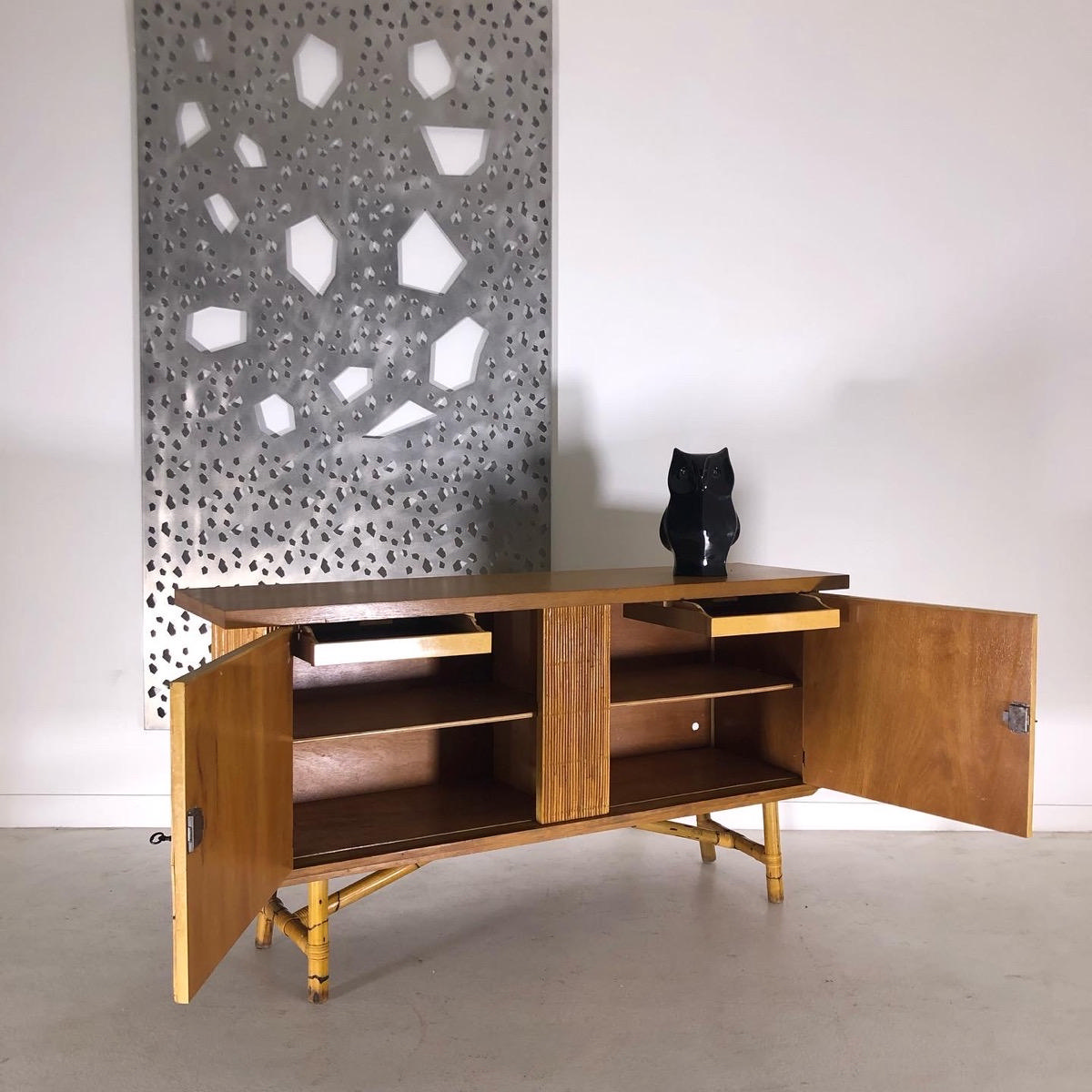 French 1950 rattan sideboard 