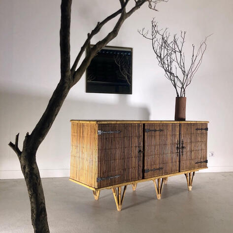 French 1950 rattan sideboard 