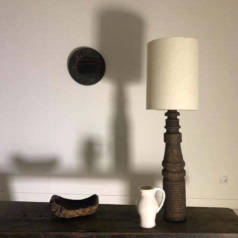 French 1960 primitive wood lamp