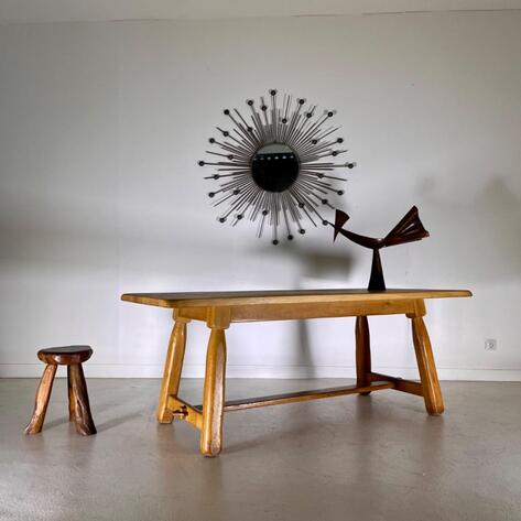 French 1960 rustic modern oak table 