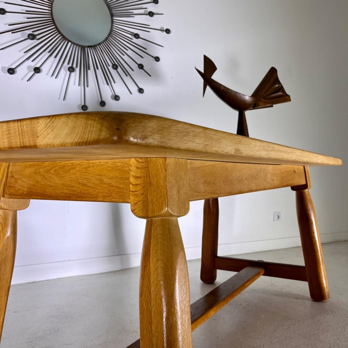 French 1960 rustic modern oak table 