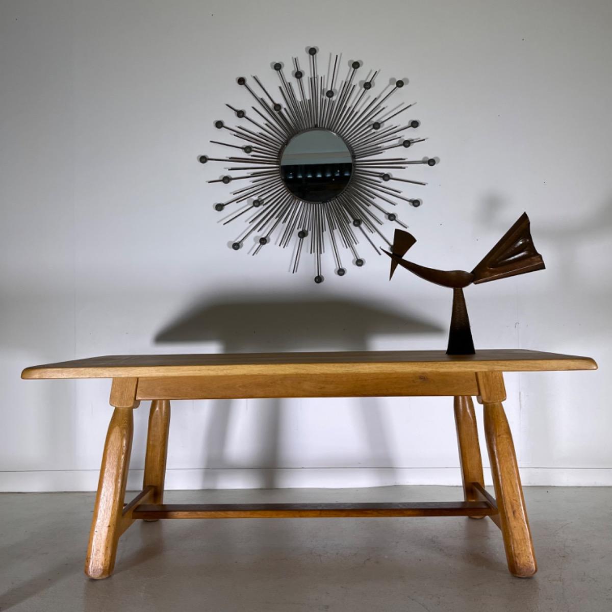 French 1960 rustic modern oak table 