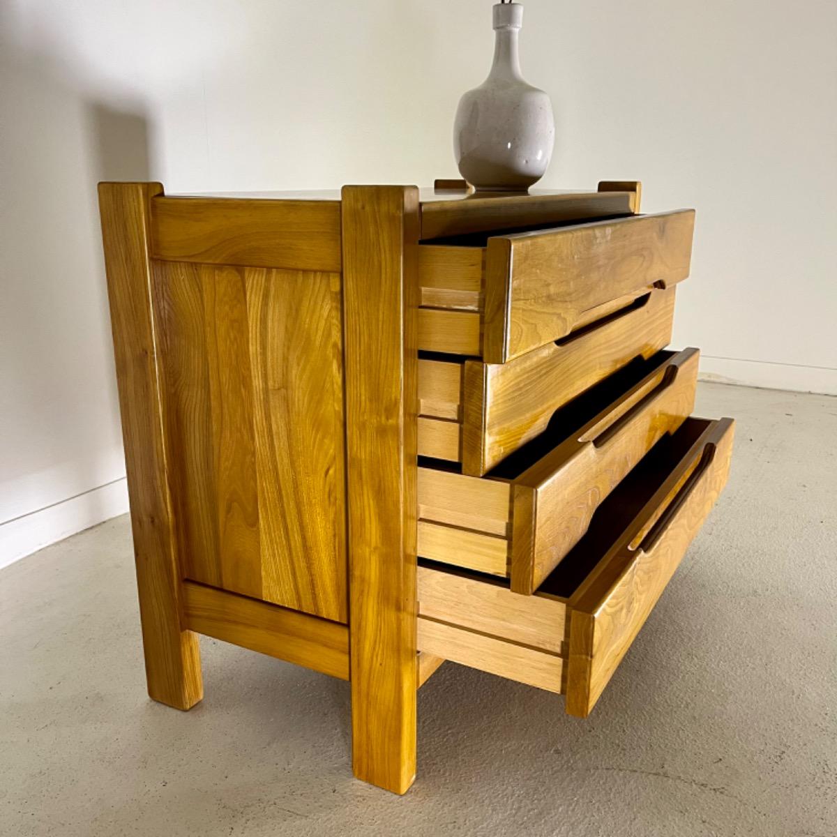 French 1970 rustic modern chest of drawers 