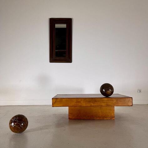 French cubic leather low table 