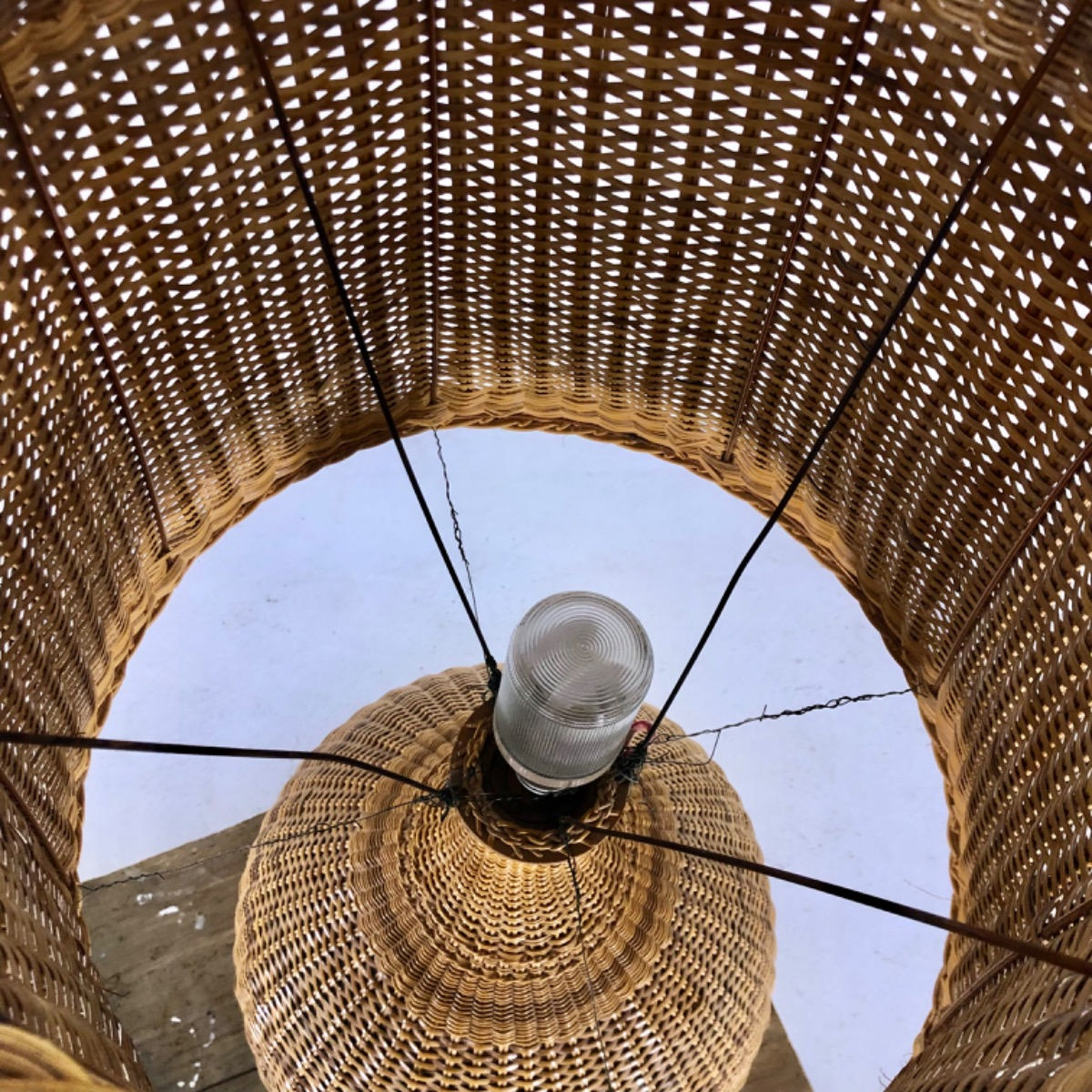 Huge 1950 rattan lamp