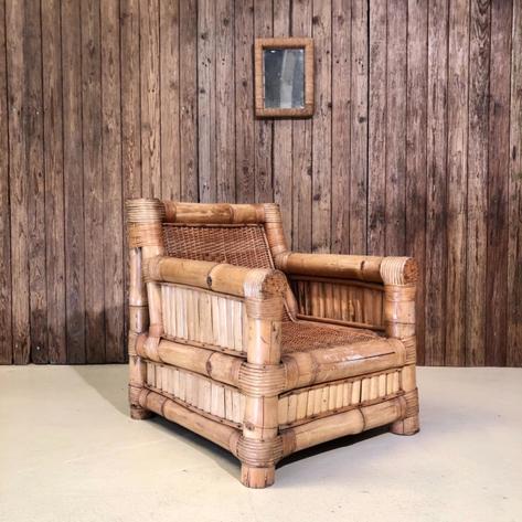 Huge large 1970 bamboo armchair 