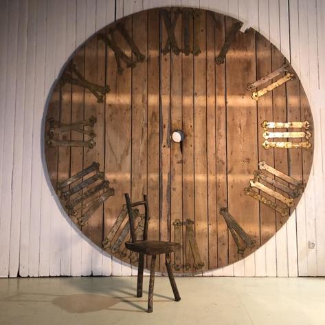 Huge wooden clock face 