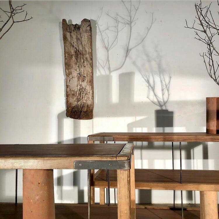 Industrial wooden shelves