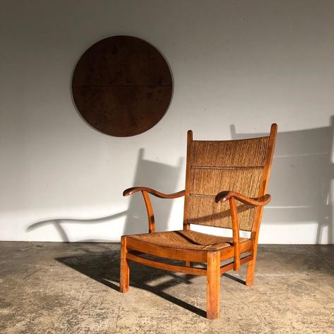 Large 1950 straw armchair 