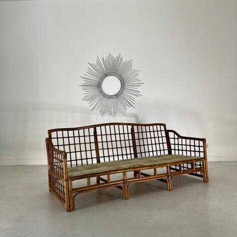 Large French 1950 wicker sofa 