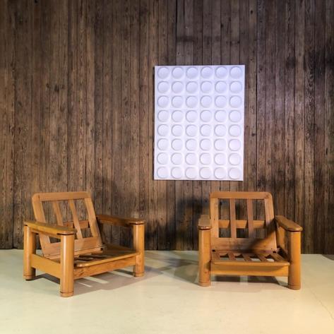 Large French elm armchairs 