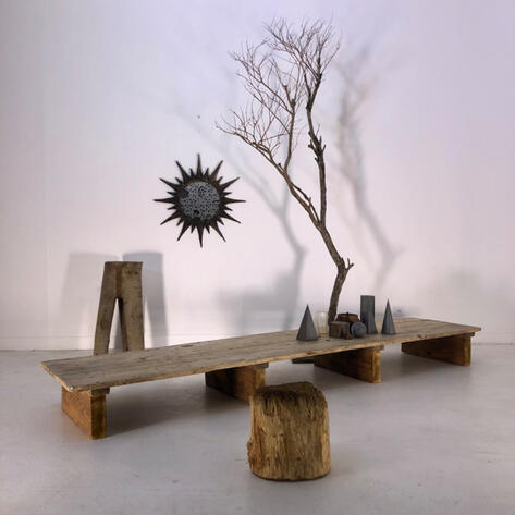 Large primitive wooden coffee table 