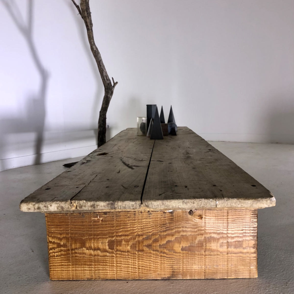 Large primitive wooden coffee table 