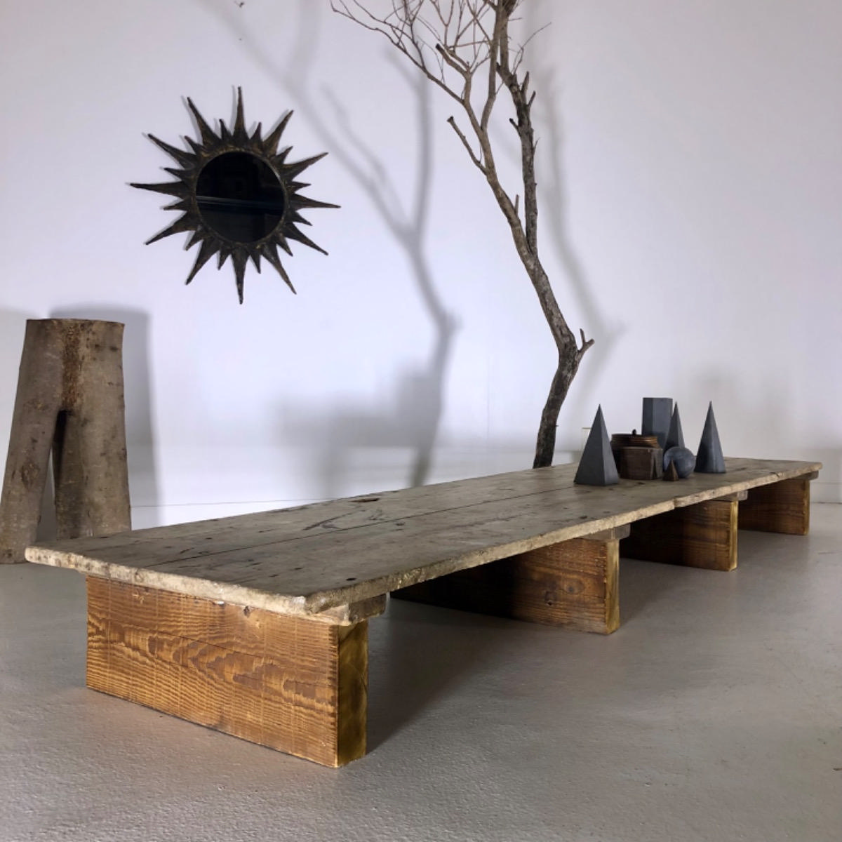 Large primitive wooden coffee table 