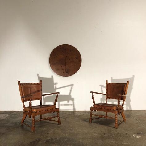 Pair of 1950 leather armchairs 