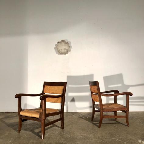 Pair of 1950 oak armchairs