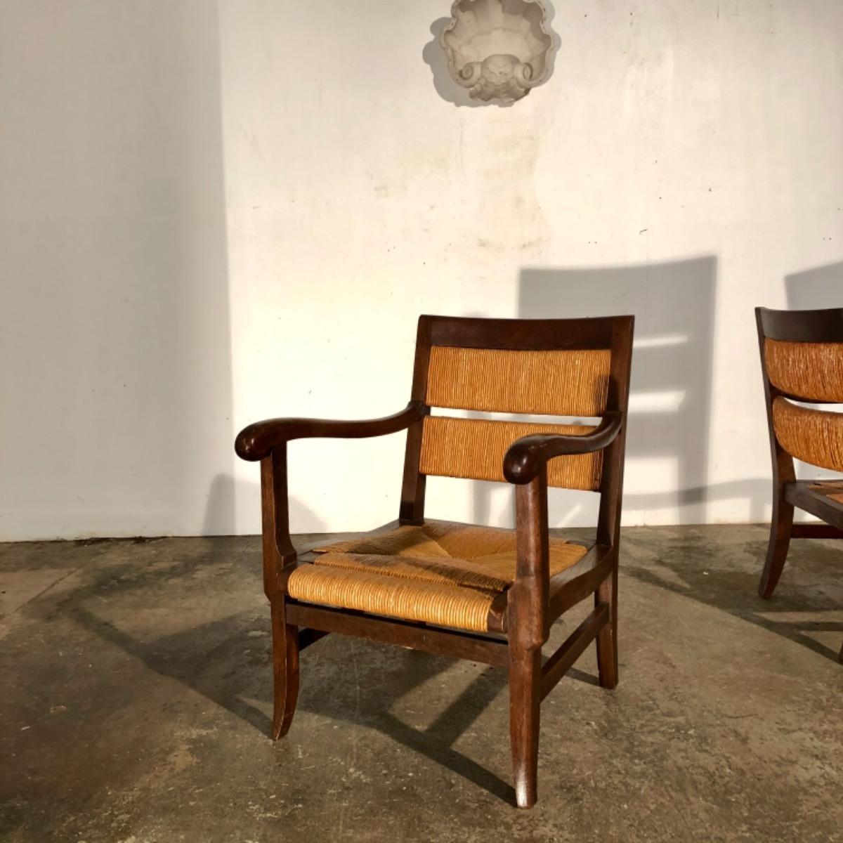 Pair of 1950 oak armchairs