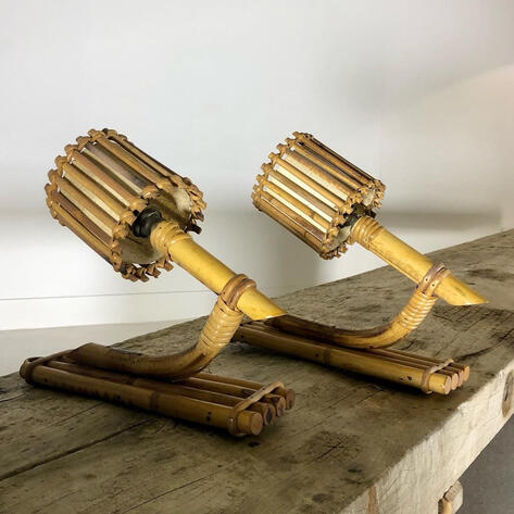 Pair of 1950 rattan wall lightings 