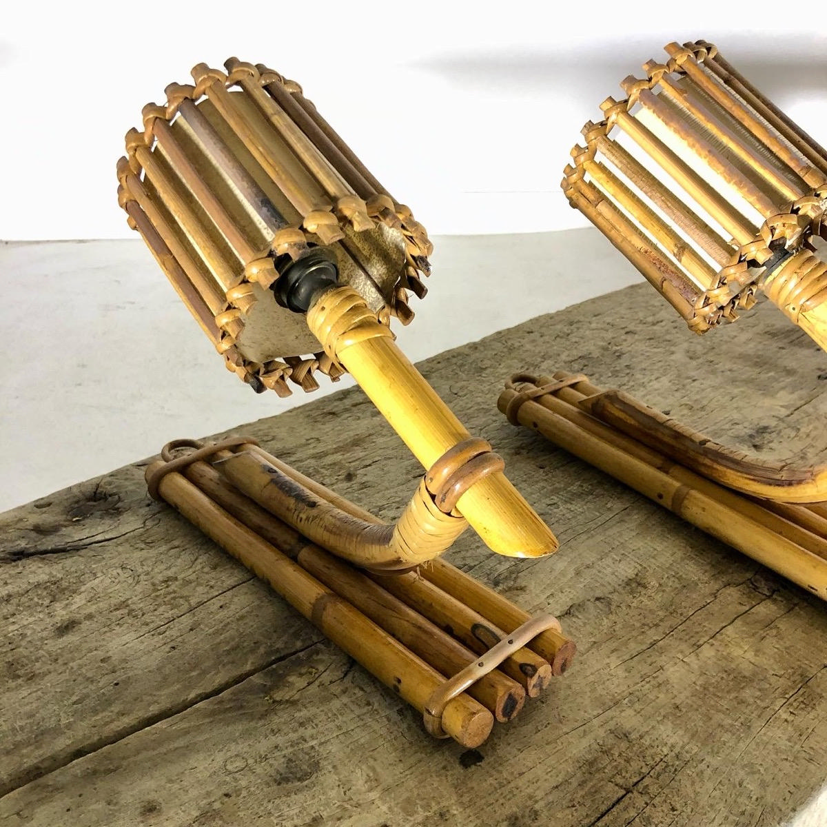 Pair of 1950 rattan wall lightings 