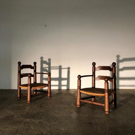 pair of 1950 rusched rustic chic armchairs
