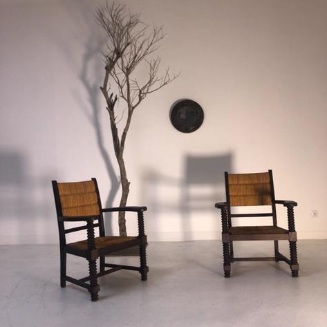 Pair of 1950 rushed armchairs 